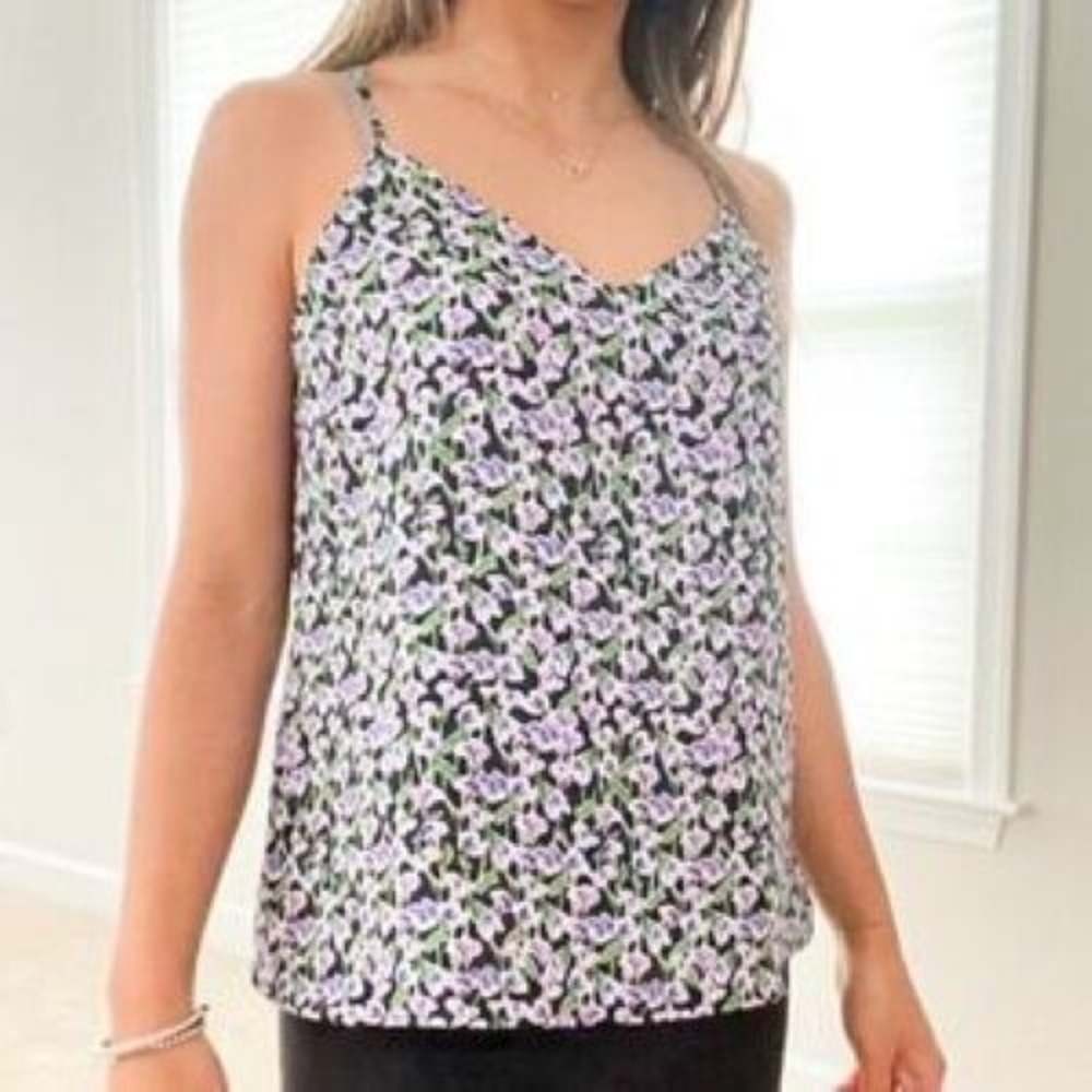Banana Republic Women XS Floral Purple‎ Lined Camisole Art to Wear Beach Coastal